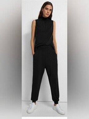 ​Theory Joggers Black Pull On Travel Pants Large Quiet Luxury